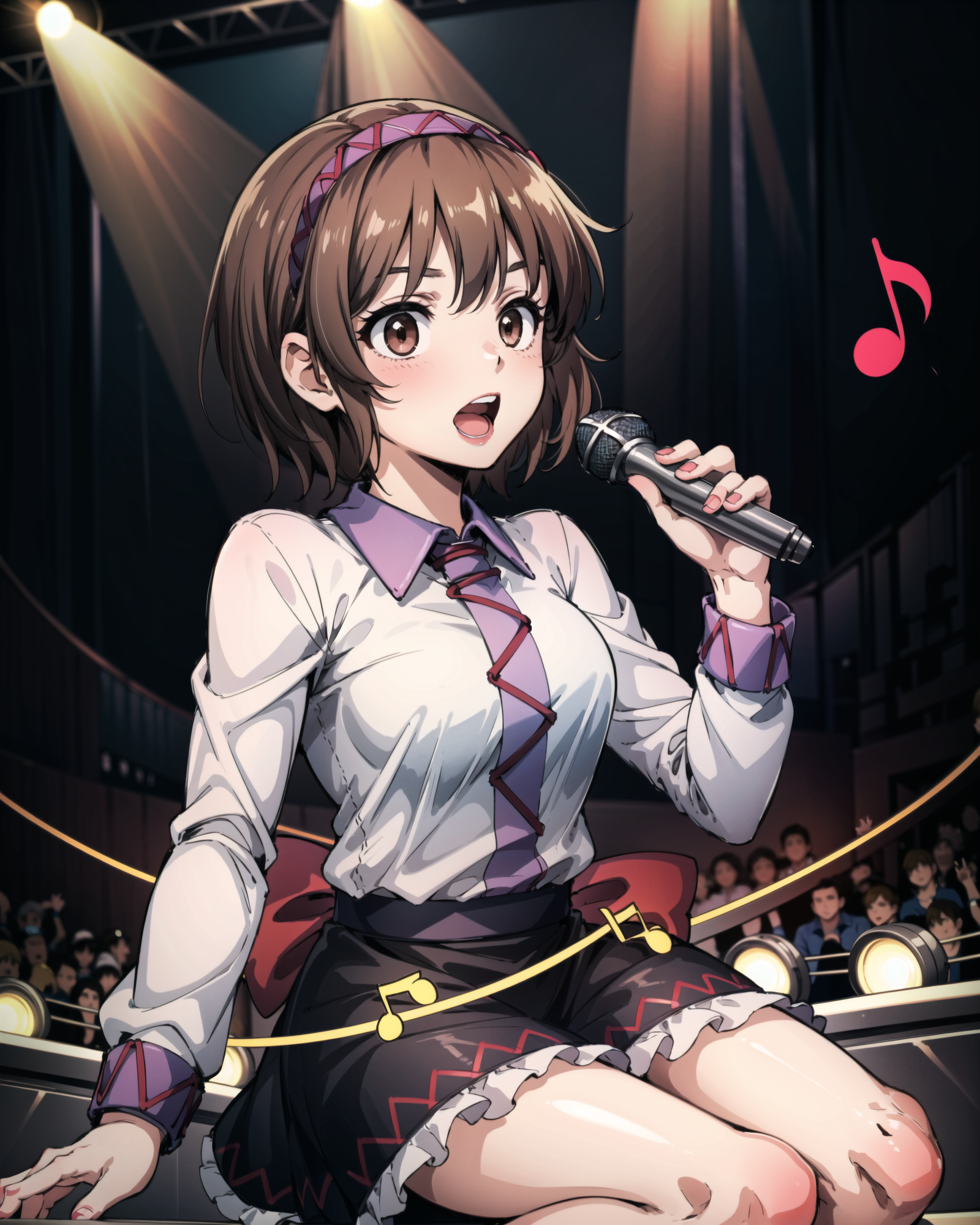 00071-624906088-_lora_TsukumoYatsuhashi_1_, tsukumo yatsuhashi, 1girl,brown hair, short hair,brown eyes,hairband,long sleeves, shirt,skirt, sing.png